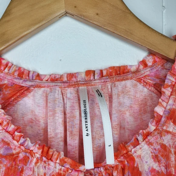 Anthropologie Pink and Orange Abstract Button-Front Blouse - Picture 3 of 12